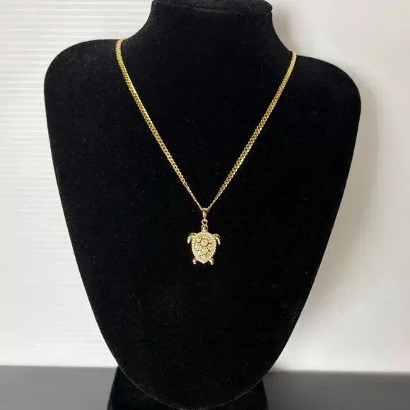 Moissanite Turtle Necklace - 14k Vermeil over 925 Sterling - Picture 1 of 8